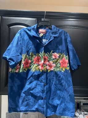 RJC Hawaiian Camp Shirt Mens M 100% Cotton Tropical Print Made In Hawaii Vintage